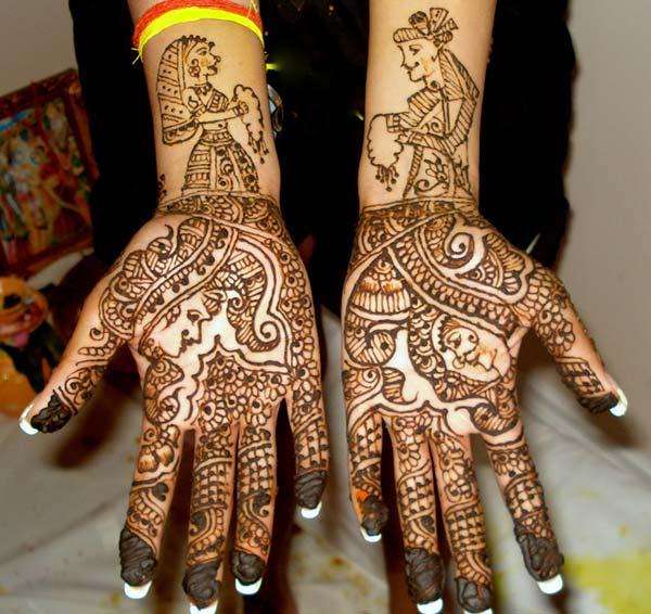 simple and elegant dulha and dulhan mehendi design for the brides