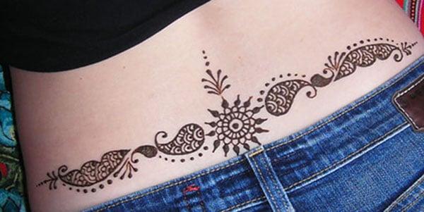 paisley and motif patterns mehndi design for lower back
