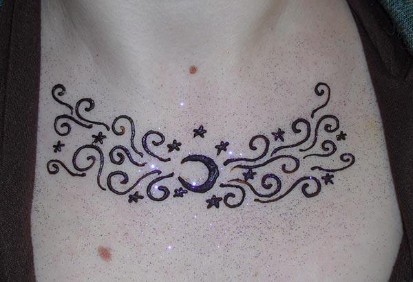 moon and stars mehndi design for chest