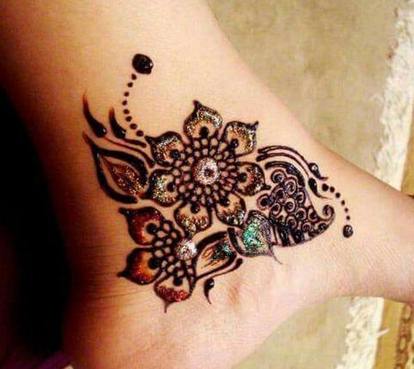 floral and leaf mehndi design for ankle