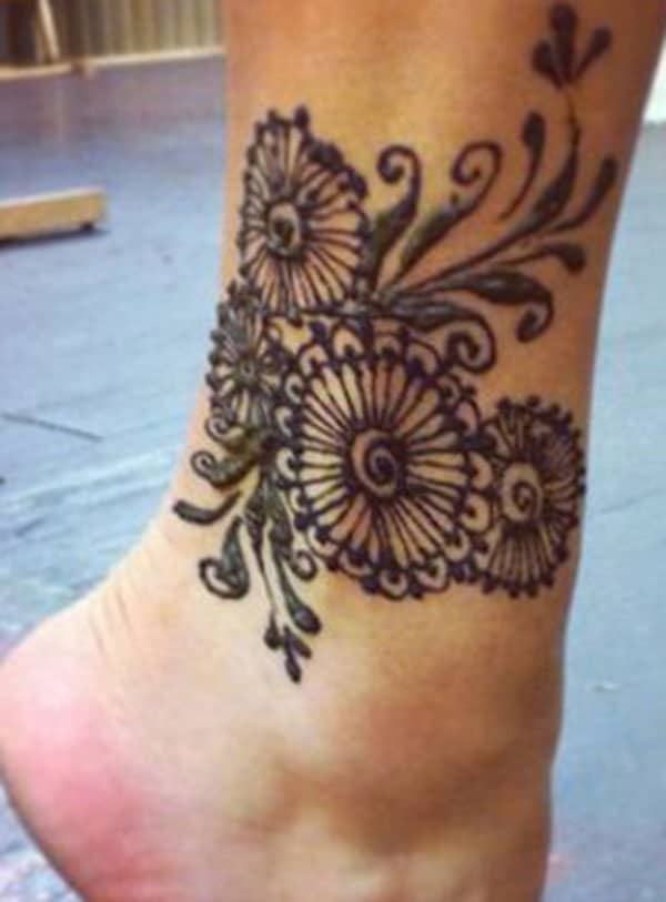 multi-floral mehndi design for ankle