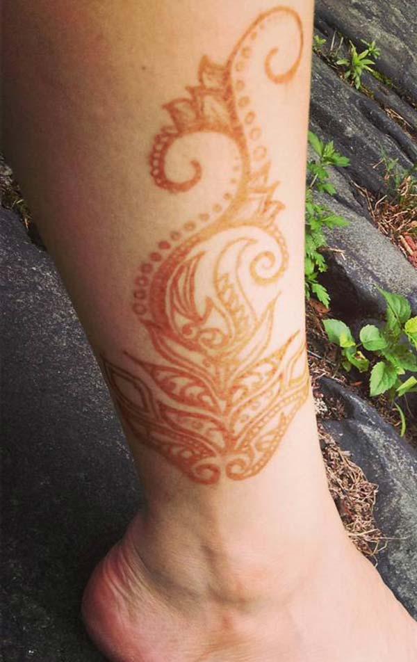 leaves and vines mehndi design for ankle