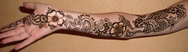 floral and peacock mehndi design for full arm
