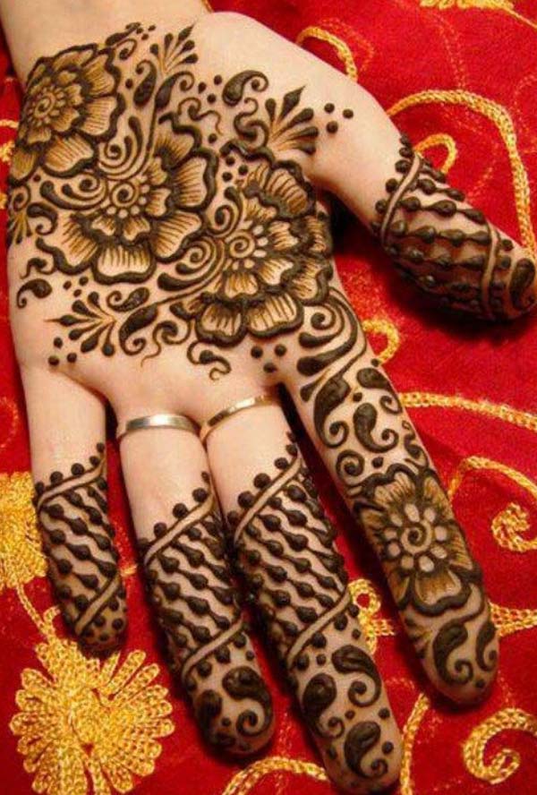 flowers and lined mehendi design for palm-palms