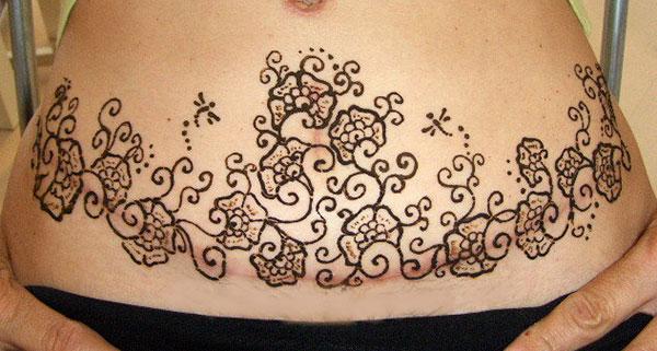 flowers and creepers mehndi design for stomachs
