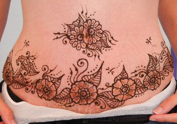beautiful floral mehndi design for stomachs