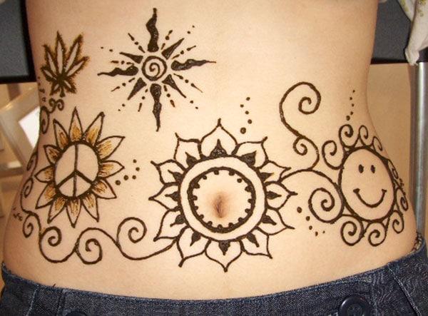 smiley andflowers mehndi design for stomachs