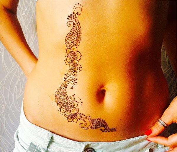 flowers and paisley mehndi design for stomachs