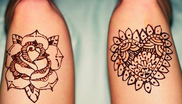 rose and heart mehndi design for thighs