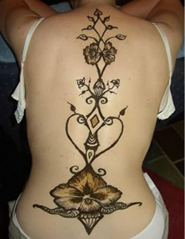 A floral plant mehendi design on back for Girls