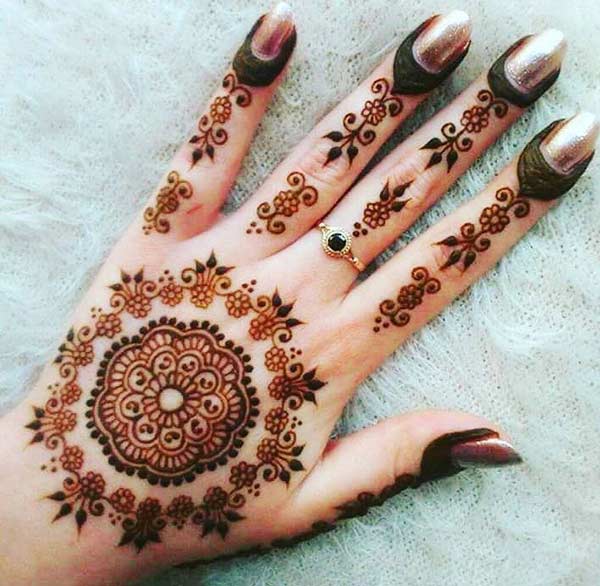 A charming back hand mehndi design for girls and women