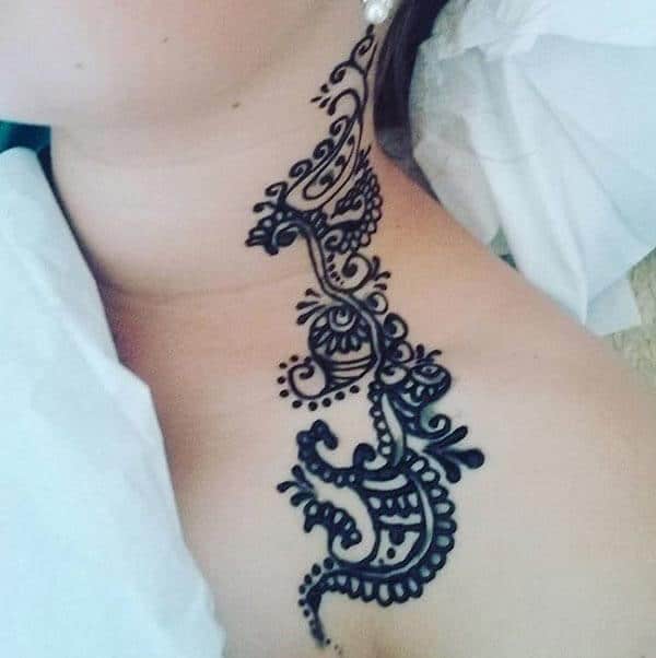 Amazing vine mehendi design on neck for Ladies