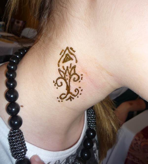 A cute tiny neck mehendi design for Women