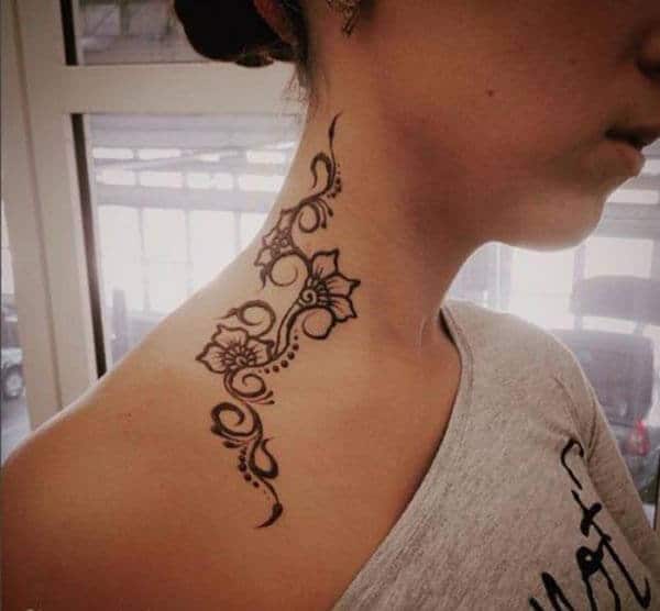 A charming floral mehndi design on neck for Ladies and girls