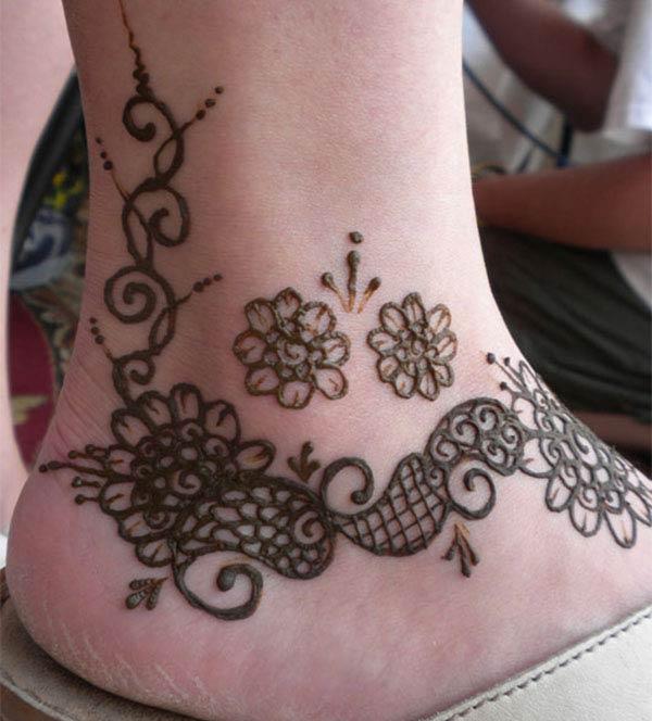 A traditional mehendi design on ankle for Girls and women