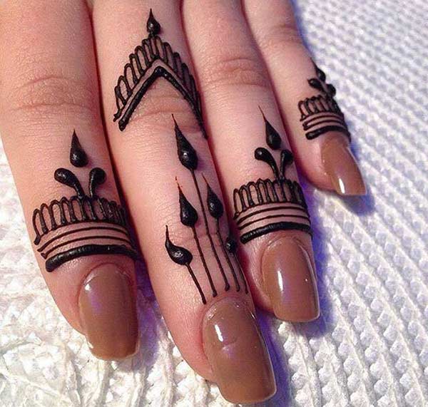 A striking mehendi design on finger for girls