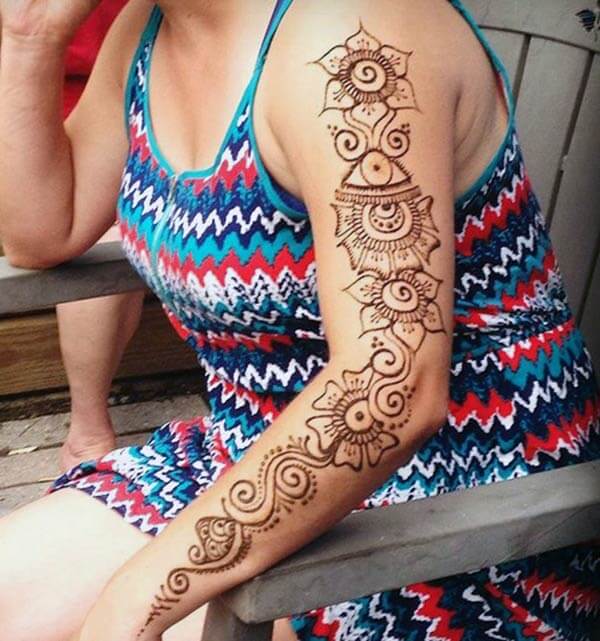 A creative mehendi design on full hand for Women