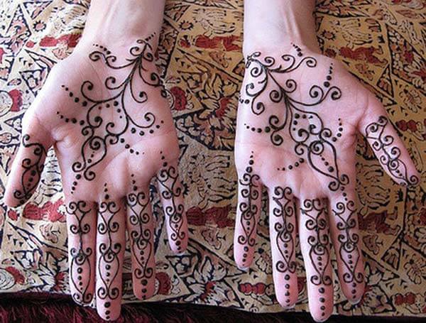 A unique mehendi design on palm for Ladies